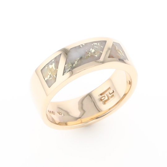 Gold Quartz Ring, 3 Section Inlaid Design