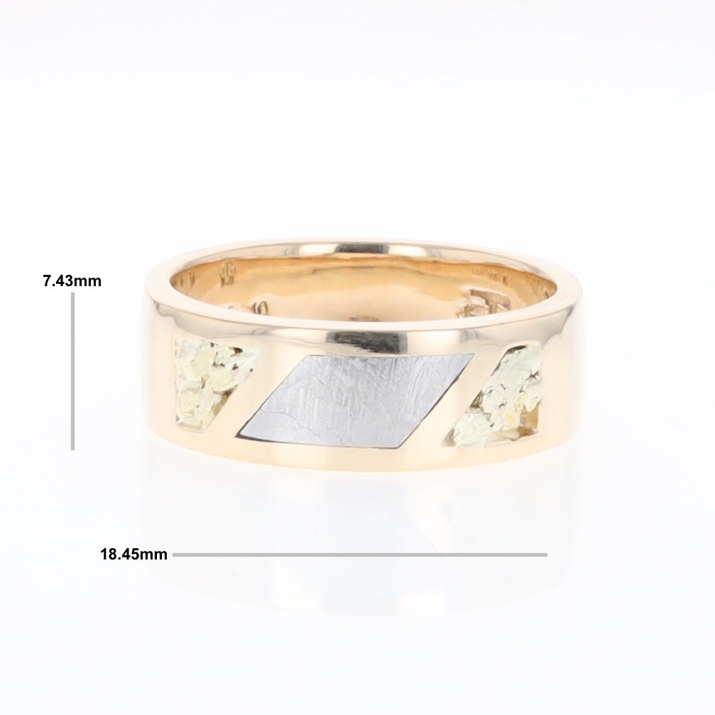 Meteorite Ring, Center Inlaid & Natural Nugget Sides