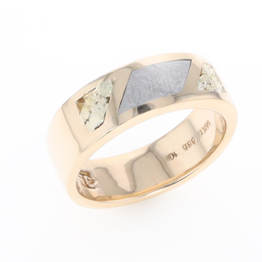 Meteorite Ring, Center Inlaid & Natural Nugget Sides