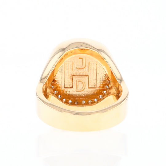 Gold Quartz Cushion Inlaid Men's Ring with Diamond Halo