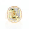 Gold Quartz Cushion Inlaid Men's Ring with Diamond Halo