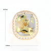 Gold Quartz Cushion Inlaid Men's Ring with Diamond Halo