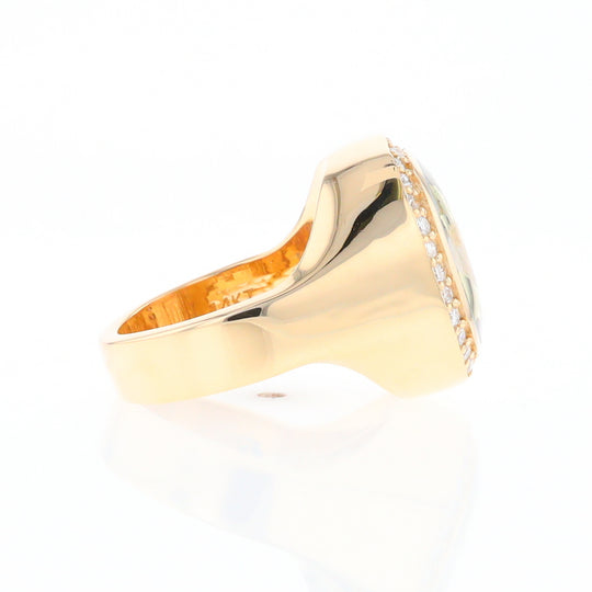 Gold Quartz Cushion Inlaid Men's Ring with Diamond Halo