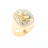 Gold Quartz Cushion Inlaid Men's Ring with Diamond Halo