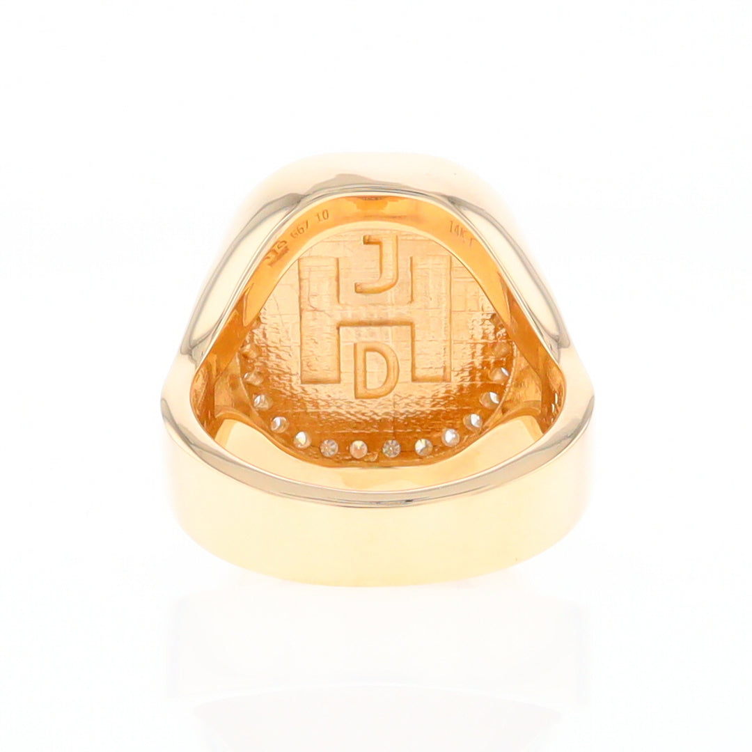 Gold Quartz Cushion Inlaid Men's Ring with Diamond Halo