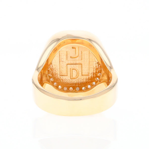 Gold Quartz Cushion Inlaid Men's Ring with Diamond Halo