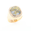 Gold Quartz Cushion Inlaid Men's Ring with Diamond Halo