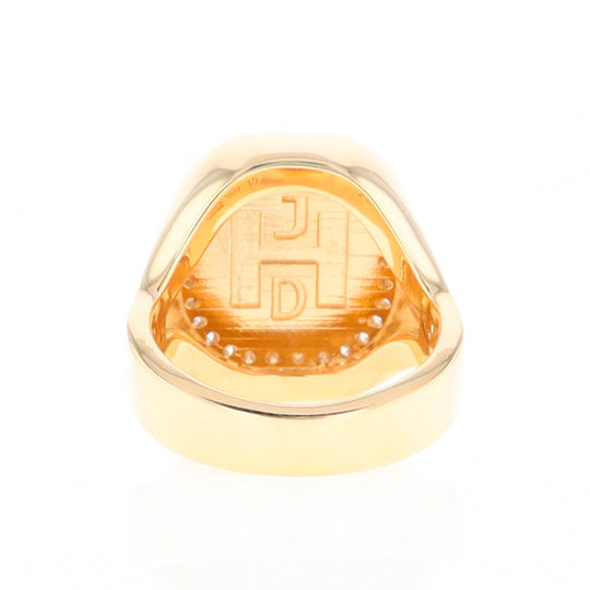 Gold Quartz Cushion Inlaid Men's Ring with Diamond Halo