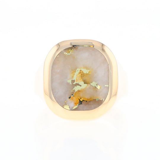 Gold Quartz Ring, Rectangle Inlaid Center