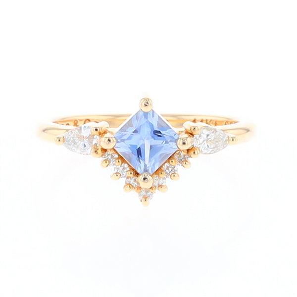 Princess Cut Ceylon Sapphire with Diamond Bottom Edge