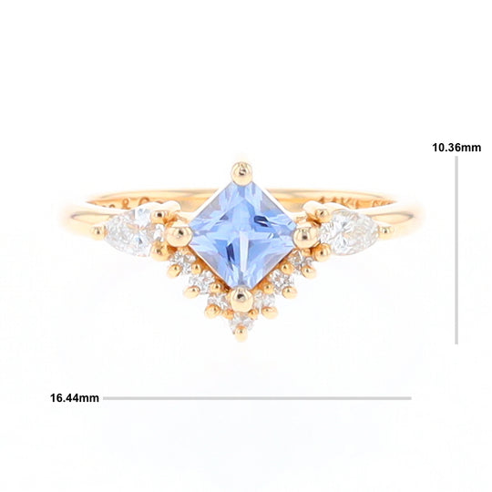 Princess Cut Ceylon Sapphire with Diamond Bottom Edge