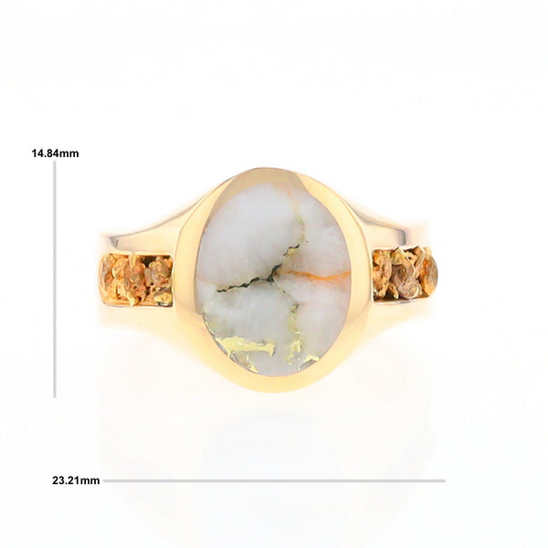 Oval Gold Quartz Inlaid Ring with Natural Gold Nuggets G2 Quality