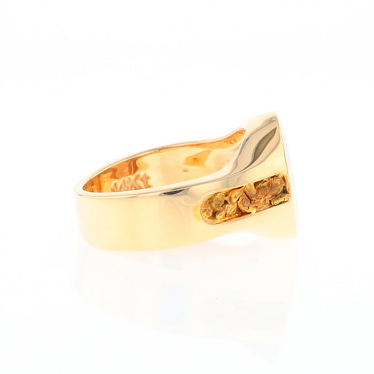 Oval Gold Quartz Inlaid Ring with Natural Gold Nuggets G2 Quality