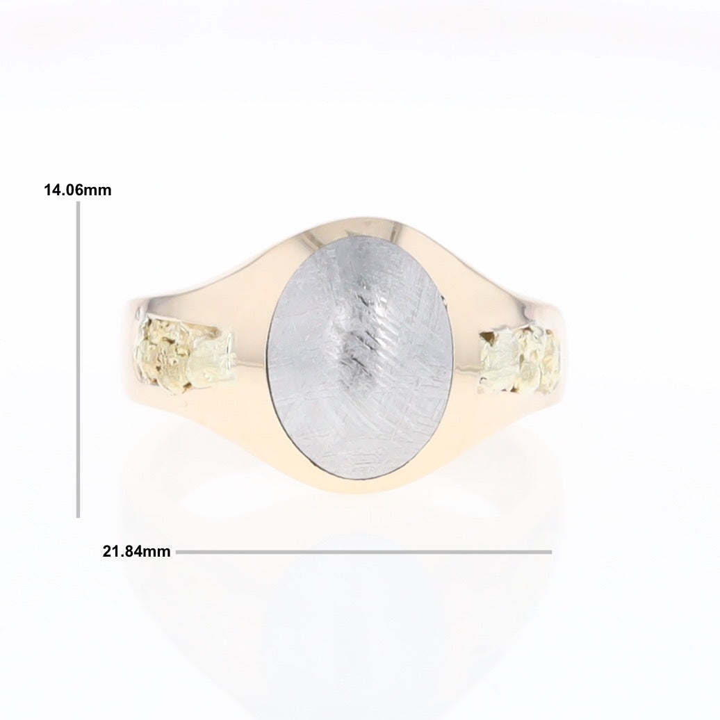 Oval Meteorite Inlaid Ring with Natural Gold Nuggets