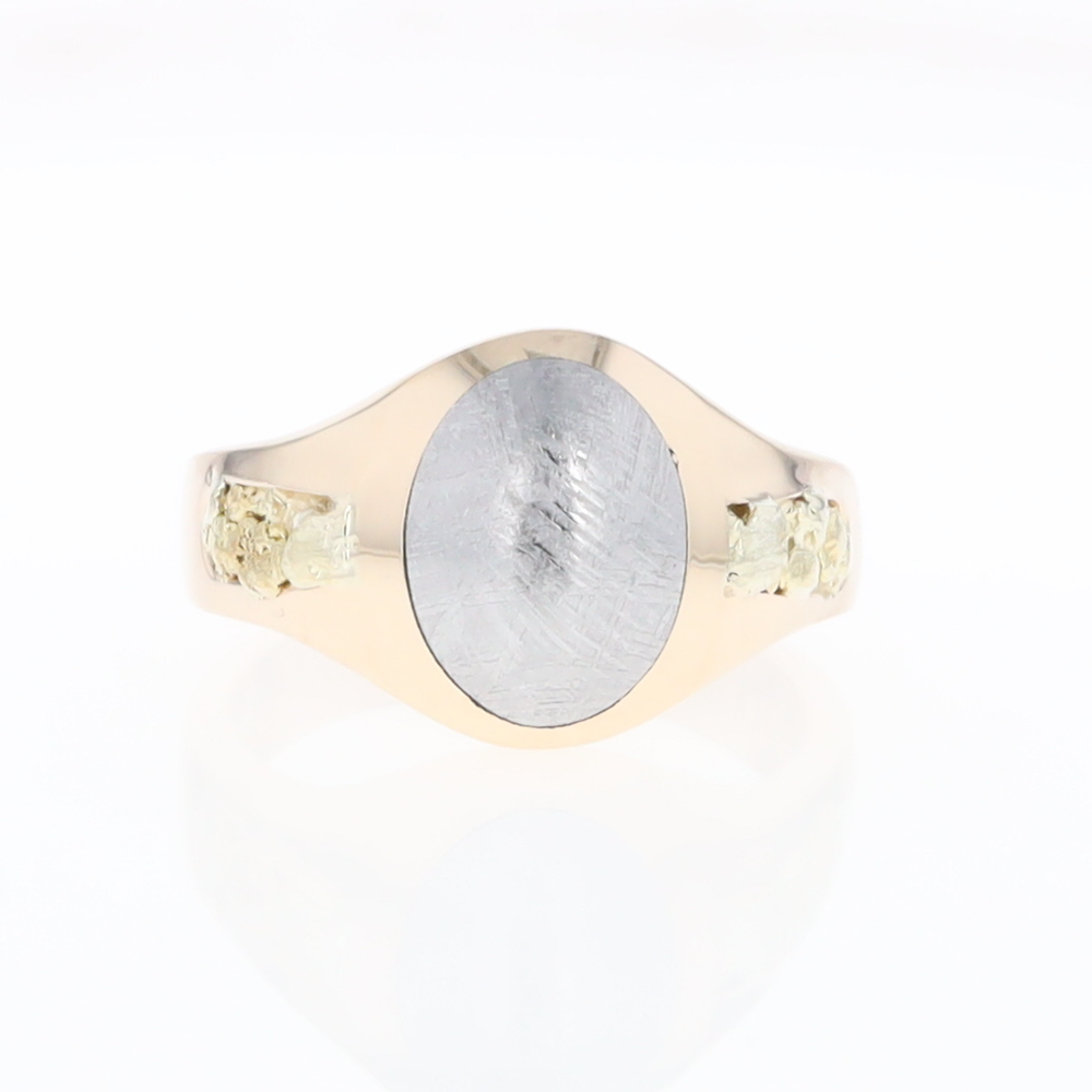 Oval Meteorite Inlaid Ring with Natural Gold Nuggets