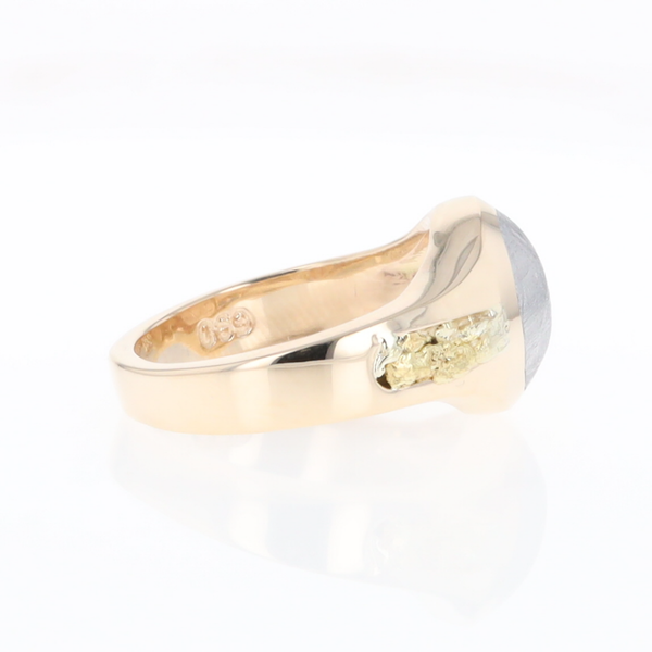 Oval Meteorite Inlaid Ring with Natural Gold Nuggets