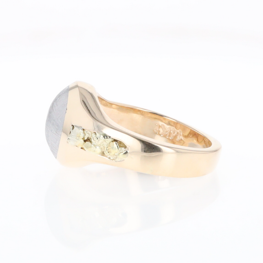 Oval Meteorite Inlaid Ring with Natural Gold Nuggets