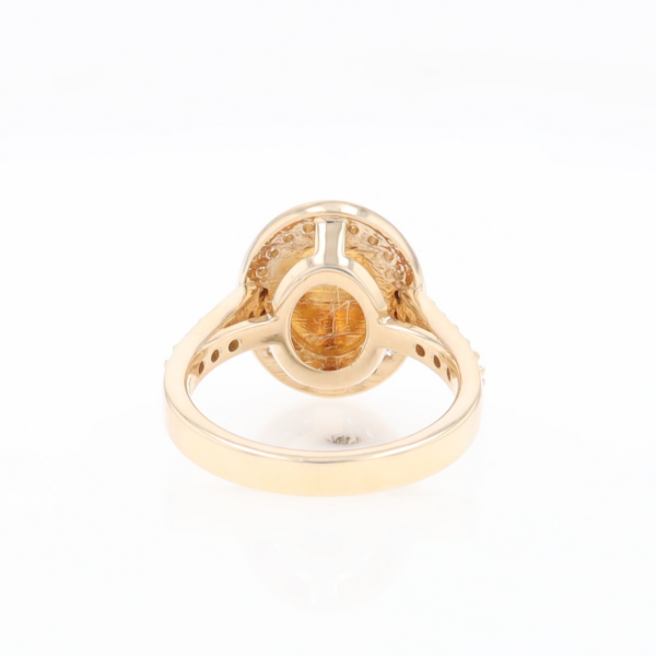Oval Gold Quartz Inlaid Ring with 0.65ctw Diamond Halo