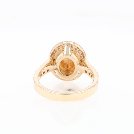 Oval Gold Quartz Inlaid Ring with 0.65ctw Diamond Halo