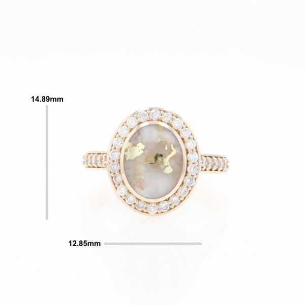 Oval Gold Quartz Inlaid Ring with 0.65ctw Diamond Halo