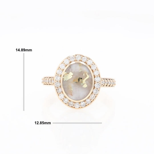 Oval Gold Quartz Inlaid Ring with 0.65ctw Diamond Halo