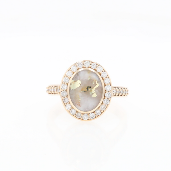 Oval Gold Quartz Inlaid Ring with 0.65ctw Diamond Halo