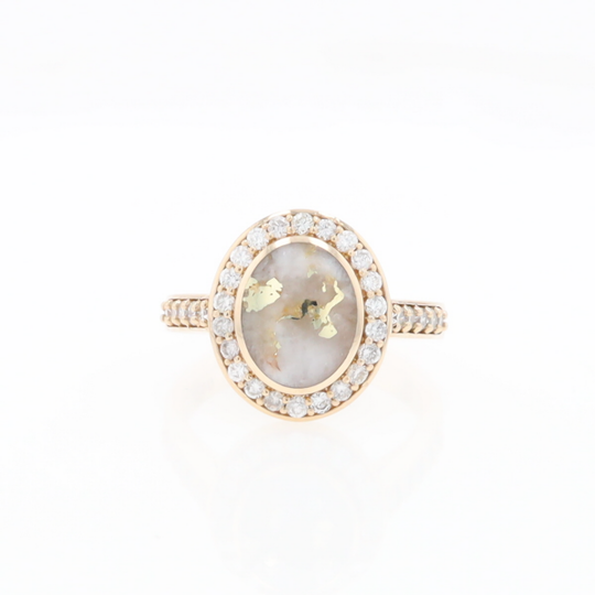 Oval Gold Quartz Inlaid Ring with 0.65ctw Diamond Halo