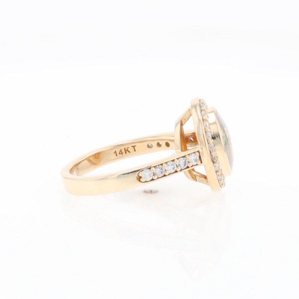 Oval Gold Quartz Inlaid Ring with 0.65ctw Diamond Halo