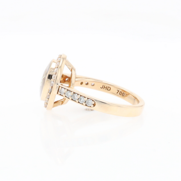 Oval Gold Quartz Inlaid Ring with 0.65ctw Diamond Halo