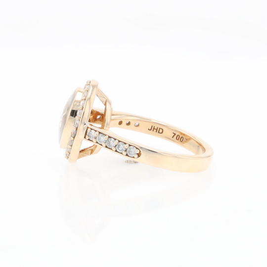 Oval Gold Quartz Inlaid Ring with 0.65ctw Diamond Halo