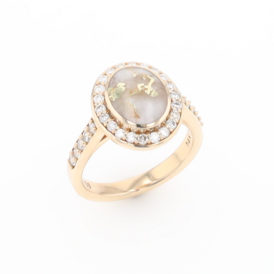 Oval Gold Quartz Inlaid Ring with 0.65ctw Diamond Halo