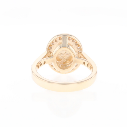 Oval Gold Quartz Inlaid Ring with 0.65ctw Diamond Halo