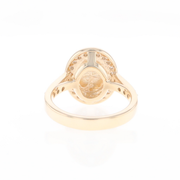 Oval Gold Quartz Inlaid Ring with 0.65ctw Diamond Halo