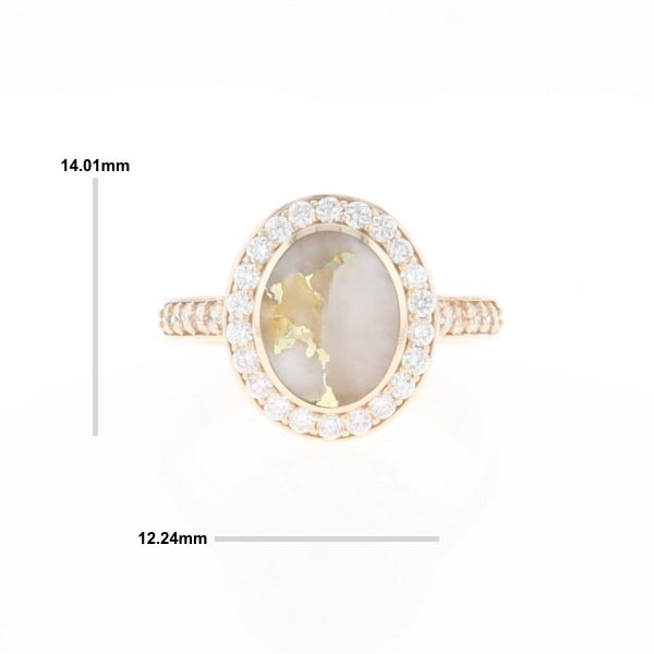 Oval Gold Quartz Inlaid Ring with 0.65ctw Diamond Halo