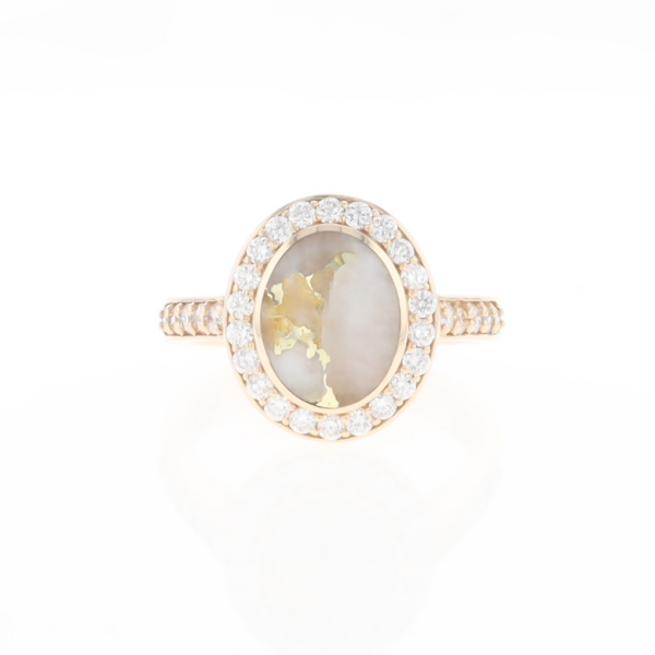 Oval Gold Quartz Inlaid Ring with 0.65ctw Diamond Halo