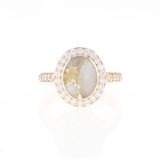 Oval Gold Quartz Inlaid Ring with 0.65ctw Diamond Halo