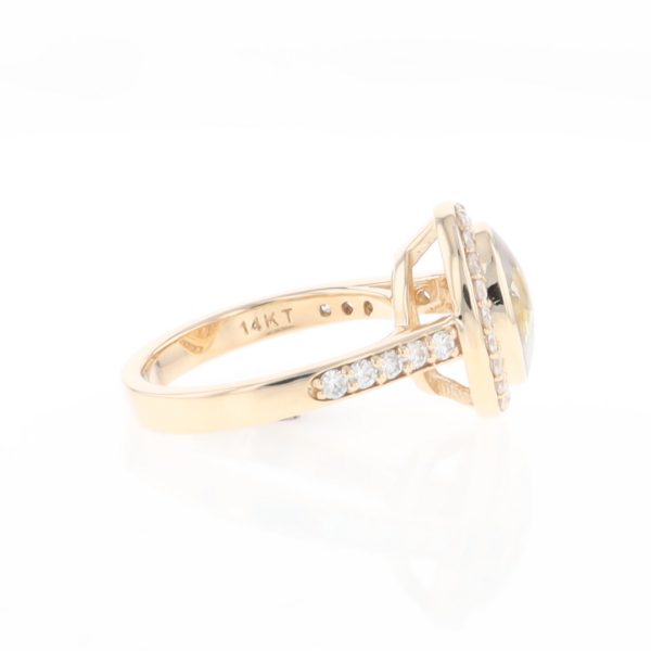 Oval Gold Quartz Inlaid Ring with 0.65ctw Diamond Halo