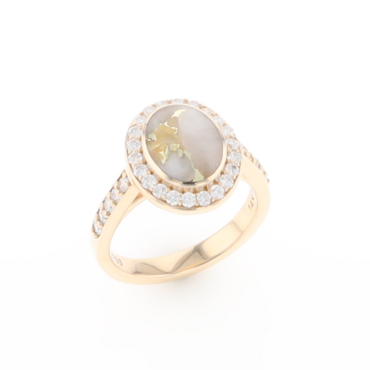 Oval Gold Quartz Inlaid Ring with 0.65ctw Diamond Halo