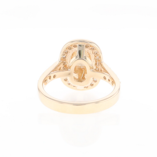 Rectangular Gold Quartz Inlaid Ring with 0.65ctw Diamond Halo