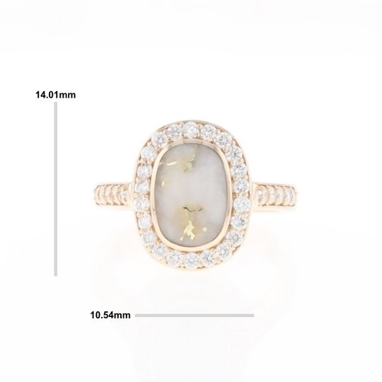 Rectangular Gold Quartz Inlaid Ring with 0.65ctw Diamond Halo