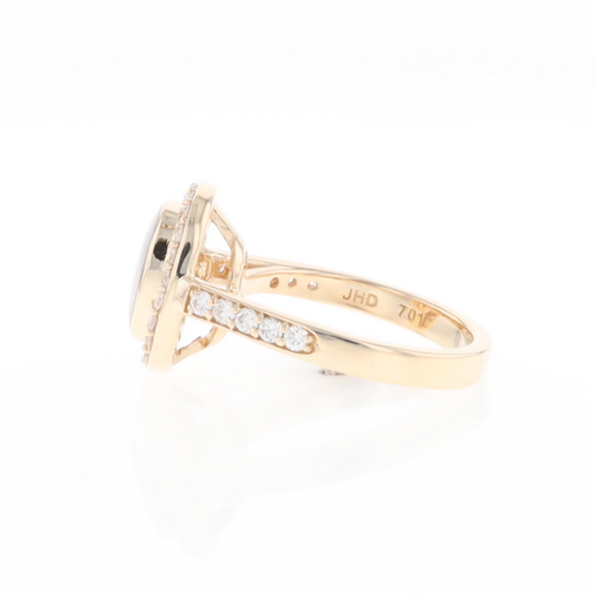 Rectangular Gold Quartz Inlaid Ring with 0.65ctw Diamond Halo