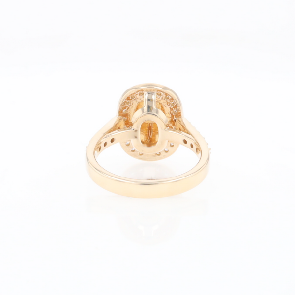 Rectangular Gold Quartz Inlaid Ring with 0.65ctw Diamond Halo