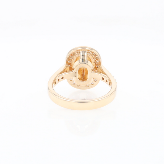 Rectangular Gold Quartz Inlaid Ring with 0.65ctw Diamond Halo