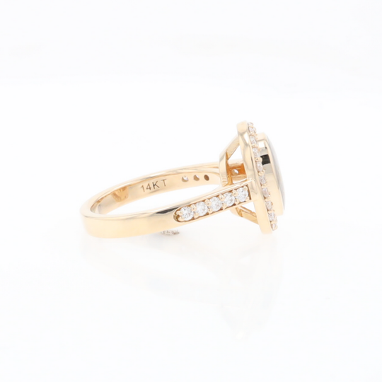 Rectangular Gold Quartz Inlaid Ring with 0.65ctw Diamond Halo