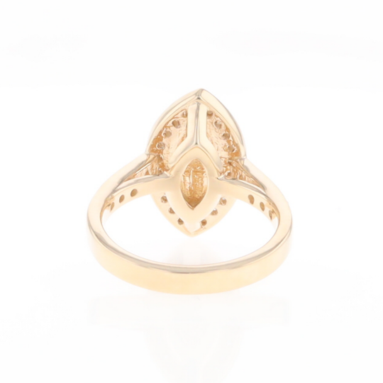 Marquise Gold Quartz Inlaid Ring with 0.65ctw Diamond Halo