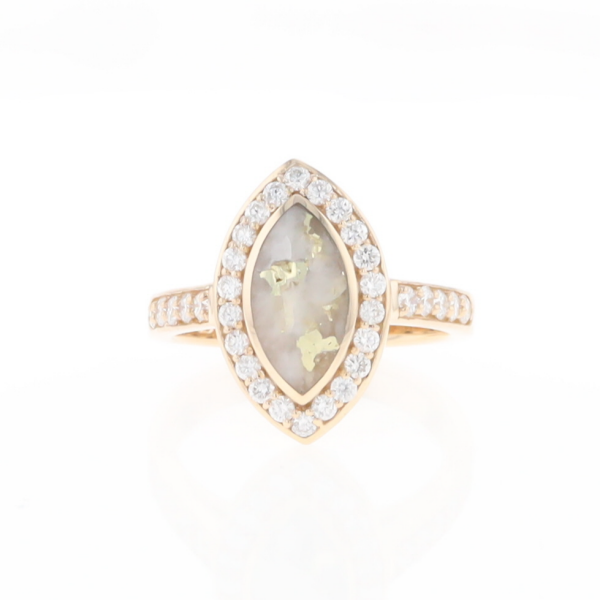 Marquise Gold Quartz Inlaid Ring with 0.65ctw Diamond Halo