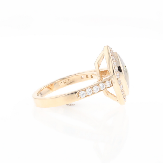 Marquise Gold Quartz Inlaid Ring with 0.65ctw Diamond Halo