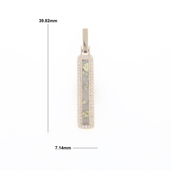 Gold Quartz Necklace, Rectangle Inlaid, .27ctw Diamond Halo Pendant