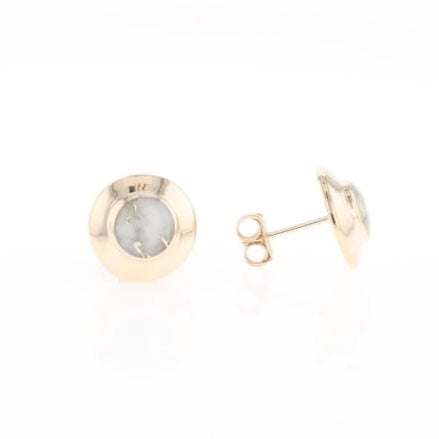 Gold Quartz Earrings Round Inlaid Design