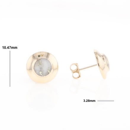 Gold Quartz Earrings Round Inlaid Design